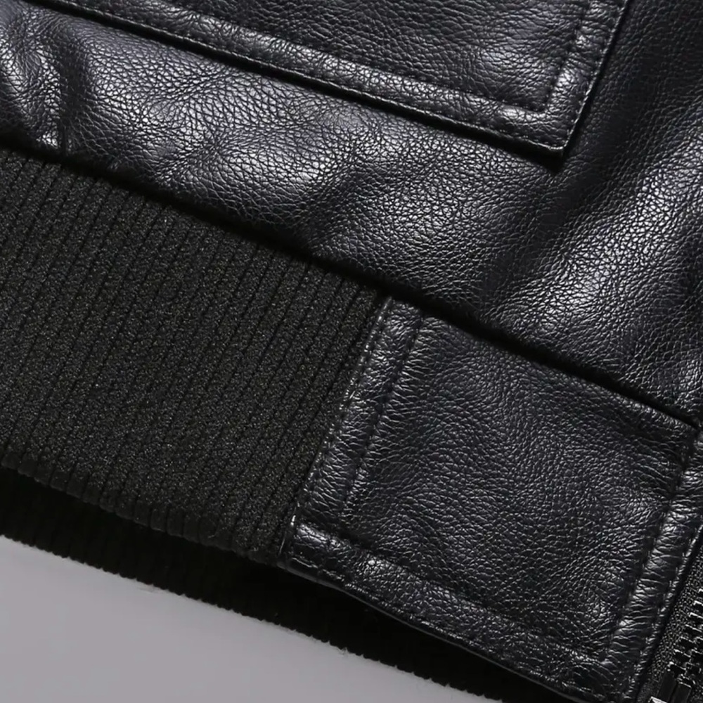 Black Bomber Jacket with Tan Collar - Picture 3 of 4
